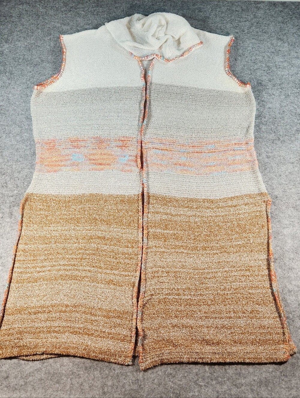 easel Cream, Tan, Grey & Light Blue Knit Sleeveless Cardigan Size M/L